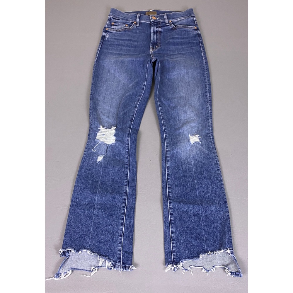 Mother The Insider Crop Step Chew Jeans Size 25 Blue Dancing On Coals Distressed